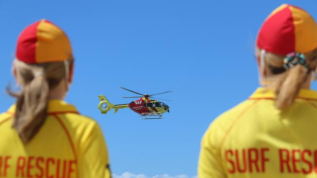 The Westpac Rescue Helicopter at the opening of the 2018/19 surf lifesaving season in Surfers Paradise. Photo: Cameron Ward