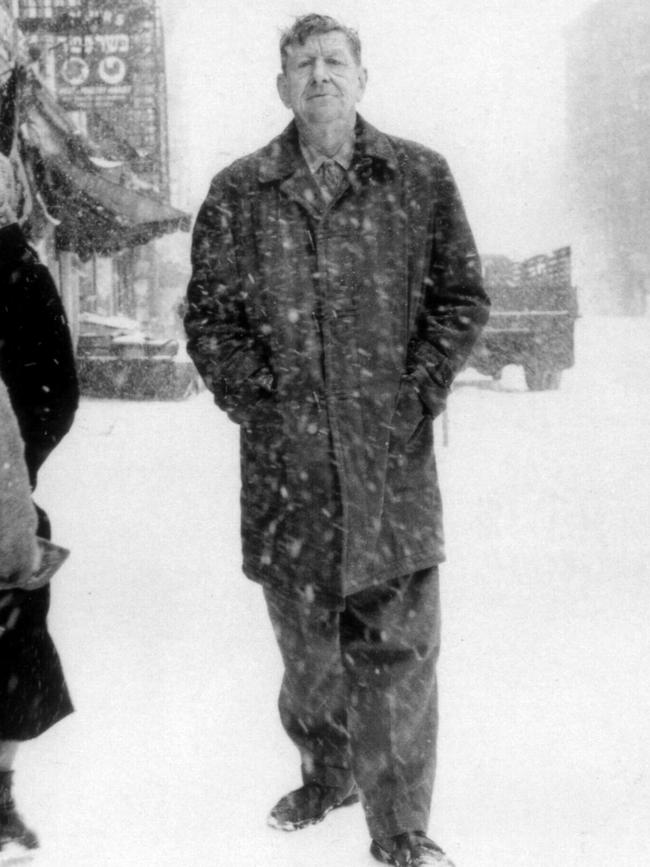 W.H. Auden walks through a snowstorm in St Mark’s Place, New York, 1960.