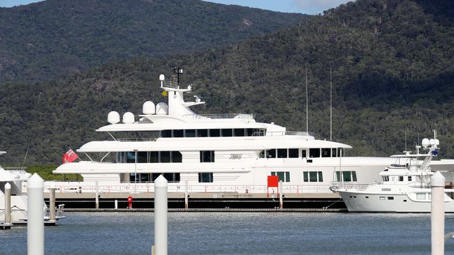 The superyacht Lady E at Cairns Marlin Marina. Picture: Stewart McLean