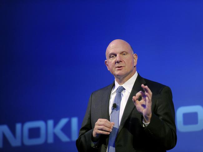 Microsoft CEO Steve Ballmer speaks during the press conference of the Finnish mobile manufacturer Nokia. AFP PHOTO / LEHTIKUVA / MARKKU ULANDER *** FINLAND OUT ***