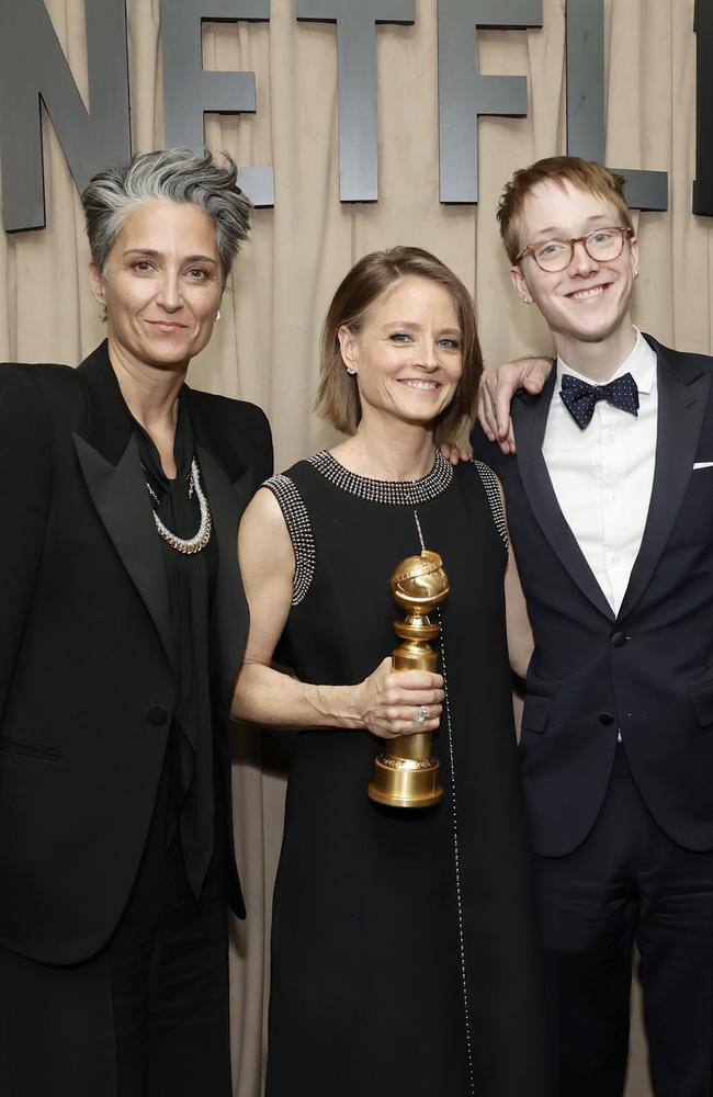 Alexandra Hedison, Jodie Foster and Kit Bernard attend Netflix's Golden Globe Afterparty 2025. Picture: Emma McIntyre/Getty Images for Netflix