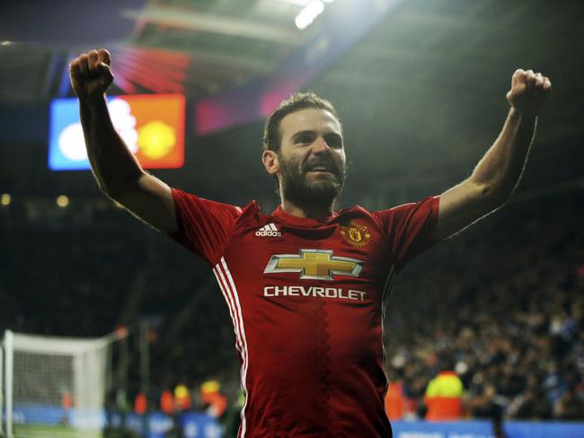 Manchester United's Juan Mata celebrates.