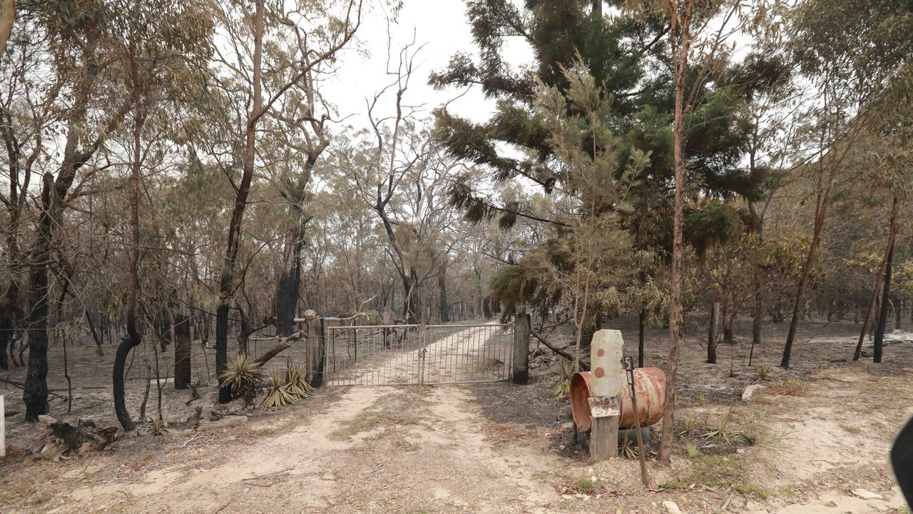 The charred entrance to a property at Deepwater. Picture: Mark Cranitch