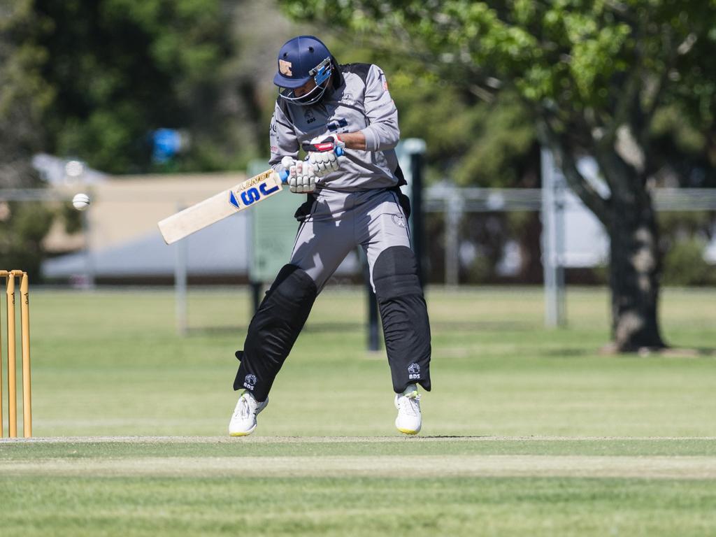 Amrik Singh Saroa bats for Souths Magpies against Metropolitan-Easts in Toowoomba Cricket A Grade One Day grand final at Captain Cook Reserve, Sunday, December 10, 2023. Picture: Kevin Farmer