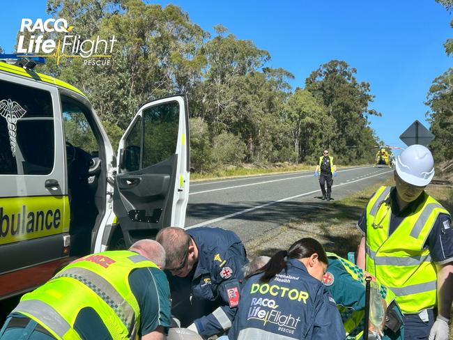 The crash happened at 9.45am on Maryborough-Hervey Bay Rd when a car crashed into a tree.