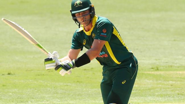 Will Pucovski flicks a ball through the leg side during his innings for the Australia XI.