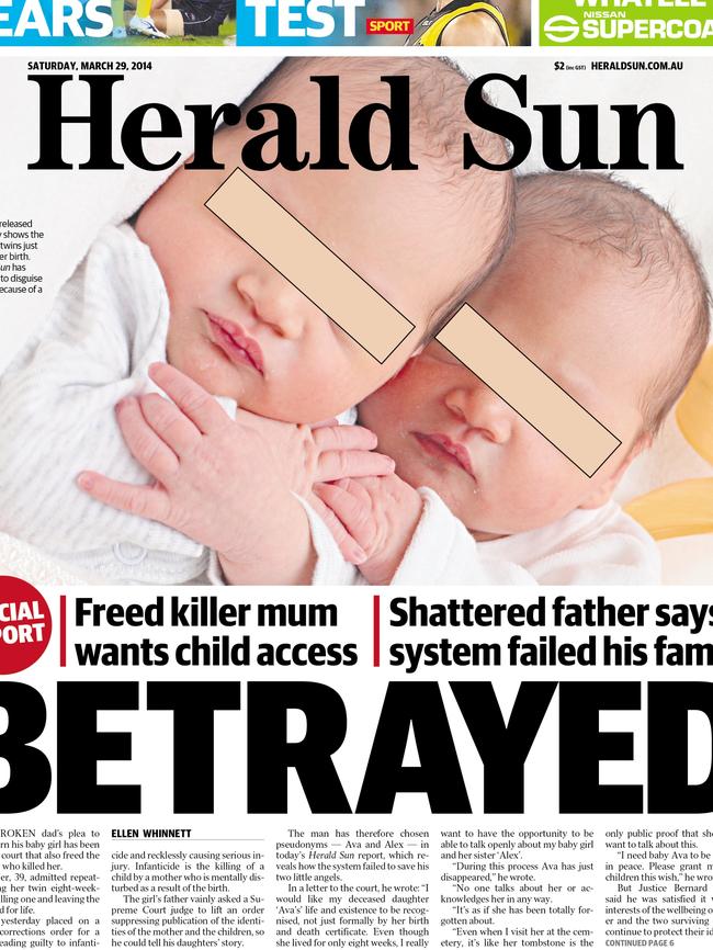 ‘Betrayed’. The tragedy was front page news. Picture: Herald Sun