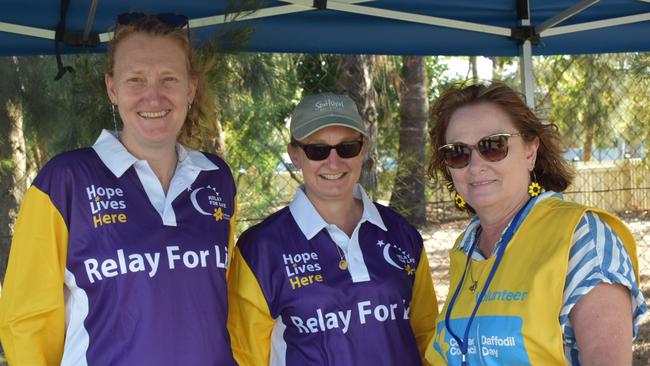 Cancer Council volunteers Brenda Lack, Tracey Ward, and Leigh Spelleken at the 2021 Ipswich Relay for Life. Picture: Jessica Baker / The Queensland Times