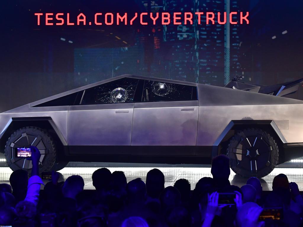 Tesla co-founder and CEO Elon Musk gestures while wrapping up his presentation of the newly unveiled all-electric battery-powered Tesla Cybertruck at Tesla Design Centre. Picture: AFP