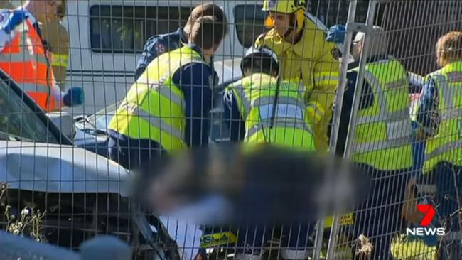 Emergency crews at the scene of Huy Neng Ngo’s crash in 2017. Picture: 7News