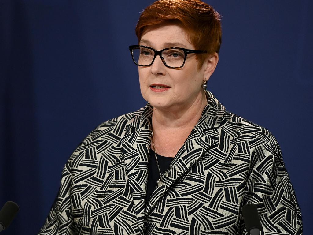 Foreign Affairs Marise Payne speaks to the media during a press conference in Sydney. Picture: NCA NewsWire/Bianca De Marchi