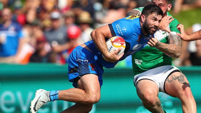 James Tedesco of Italy runs the ball during the 2017 Rugby League World Cup match between Ireland and Italy at Barlow Park. (Photo by Chris Hyde/Getty Images)