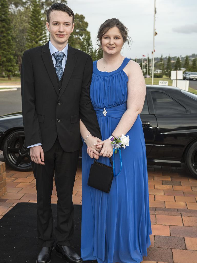 Christian Maxwell-Seaton with partner Holly Kussrow arrive at Wilsonton State High School formal at USQ, Wednesday, November 18, 2020. Picture: Kevin Farmer