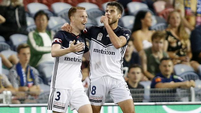 Terry Antonis celebrates his matchwinning goal against the Jets. Picture: AAP