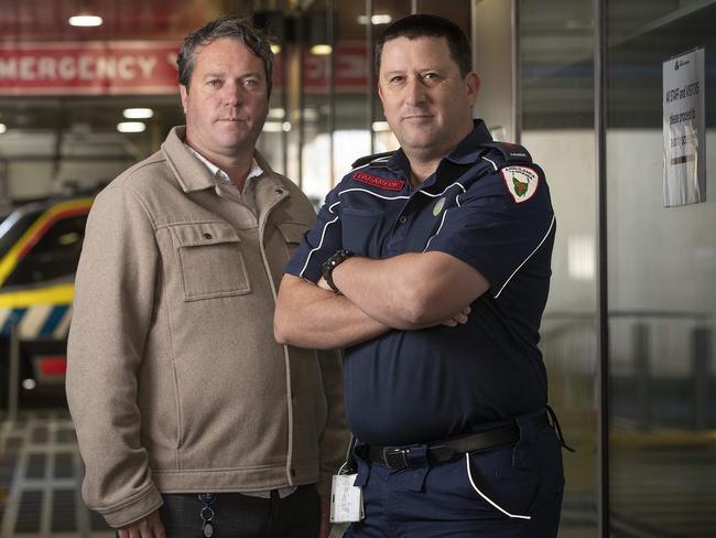 HACSU industrial manager Robbie Moore and paramedic Cam Johnson at the RHH. Picture: Chris Kidd