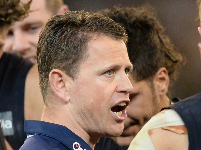 Carlton coach Brendon Bolton during the Round 14 AFL match between the Richmond Tigers and the Carlton Blues at the MCG in Melbourne, Sunday, June 25, 2017. (AAP Image/Mal Fairclough) NO ARCHIVING, EDITORIAL USE ONLY