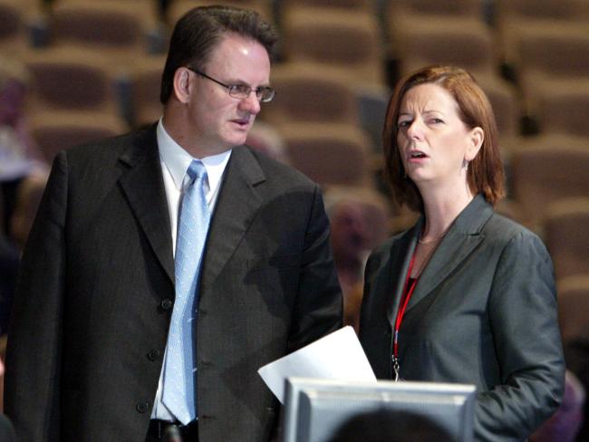 <p>Ms Gillard with another former Labor leader, Mark Latham.</p>