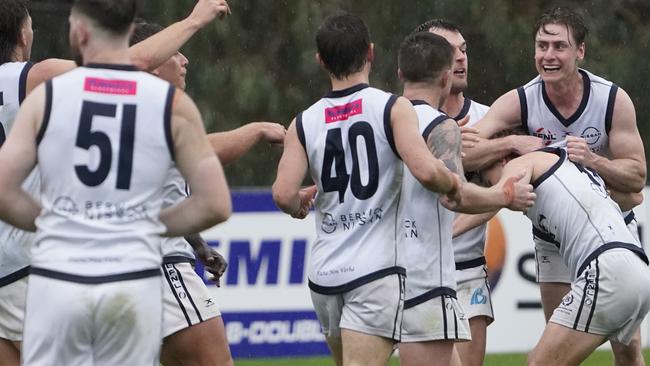 EFL Premier Division football 2023: Vermont v Berwick at Vermont Rec. Reserve. Berwick players celebrate their victory.  Picture: Valeriu Campan