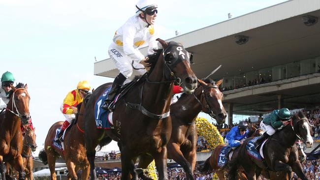 Tommy Berry riding Vancouver to win The Golden Slipper during Golden Slipper Day at Rosehill Gardens last year.