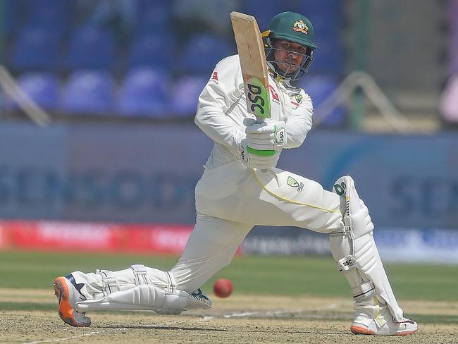 By the second session, batting had become hard work for the Australians. Picture: Rizwan Tabassum/AFP