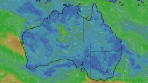 Millions are set to be lashed by wet weather as a rain band sweeps through the country’s east. Picture: Windy.com.