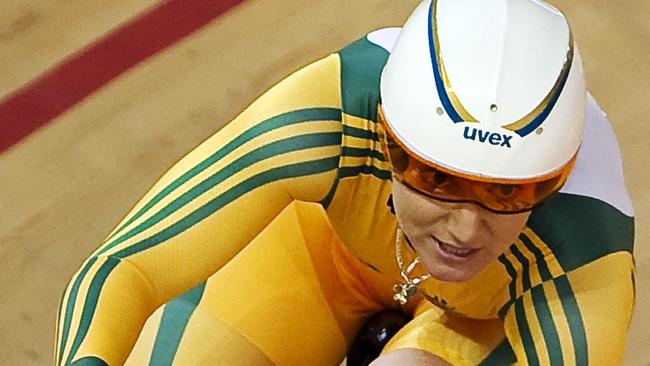 Anna Meares competes in Delhi at the 2010 Commonwealth Games.