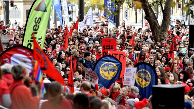 Teachers take part in a rally outside SA’s Parliament House in July 2019. Picture: AAP/Mike Burton