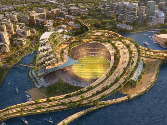 HKS architects designs around the world for sporting venues - Northshore Vision 2050 - View from South-West., from the Brisbane Design Alliance - Artwork Supplied