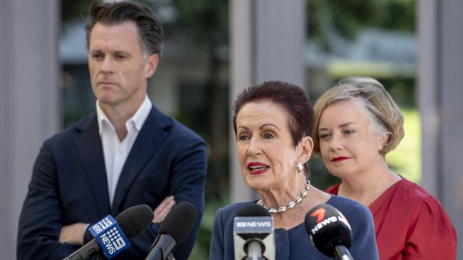 Chris Minns with Sydney Lord Mayor Clover Moore and Councillor Linda Scott announcing plans to ‘transform’ part of Moore Park Golf Course into parklands. Picture: Monique Harmer