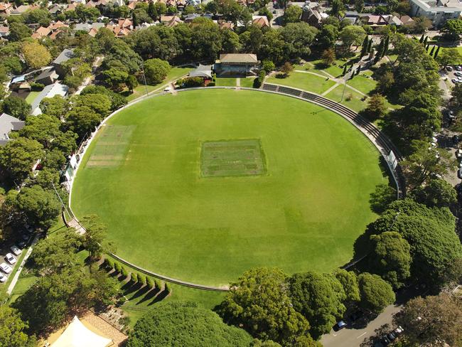 Allan Border Oval, with the pavilion at the top of the photo.