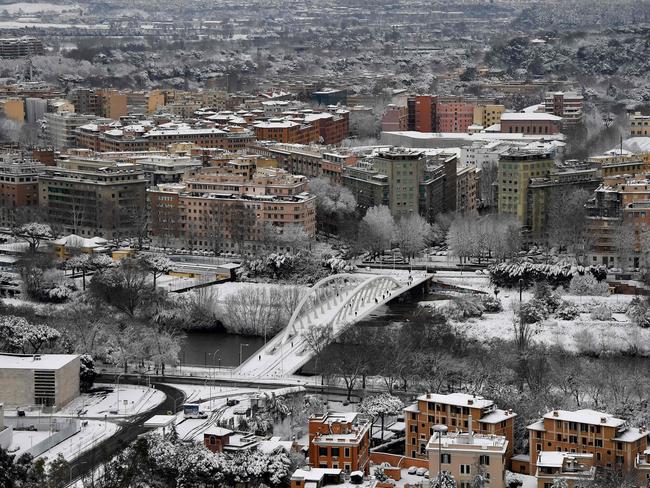 A picture taken on February 26, 2018 shows a panoramic view of Rome covered by snow. Picture: AFP