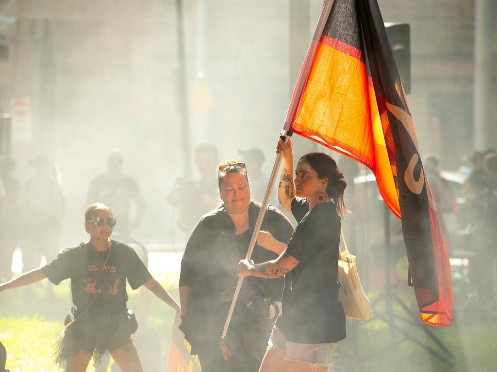 The smoking ceremony at the Sydney rally. Picture: NCA NewsWire / Brendan Read