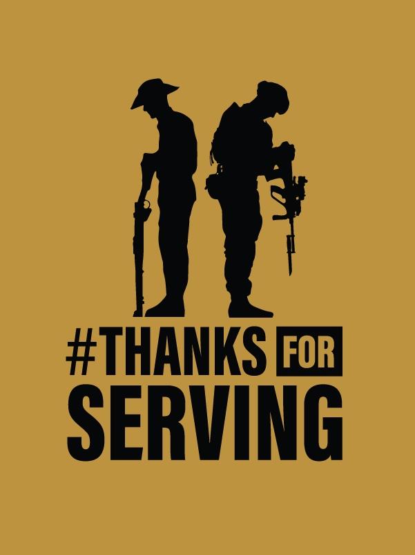 Thanks For Serving: Logos for the #ThanksForServing campaign, to launch across News Corp mastheads from October 14 2018. Preferred option is horizontal writing however vertical an option if column space is an issue. Design files, should artists need to adjust, available from  Justin Lees (News360), Lesley Hunter Nolan (Qld), Rohan Sullivan (NSW), Jo Schulz (Vic), Paul Ashenden (SA) and Damian Bester (Tas).Picture: Supplied