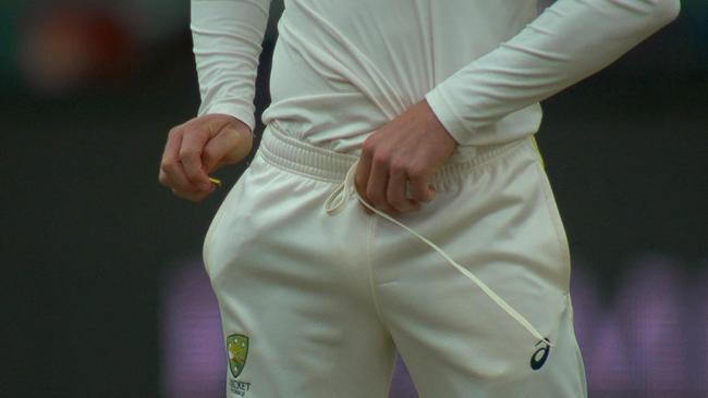 Screengrabs supplied by FoxSports of the ‘sandpapergate’ ball tampering incident in Capt town in March. Picture: Supplied