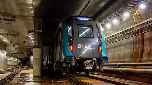 A Sydney Metro City and Southwest train travels through the crossover cavern just north of Barangaroo station during testing. The northern beaches will not be included in an Metro extension plans. Supplied