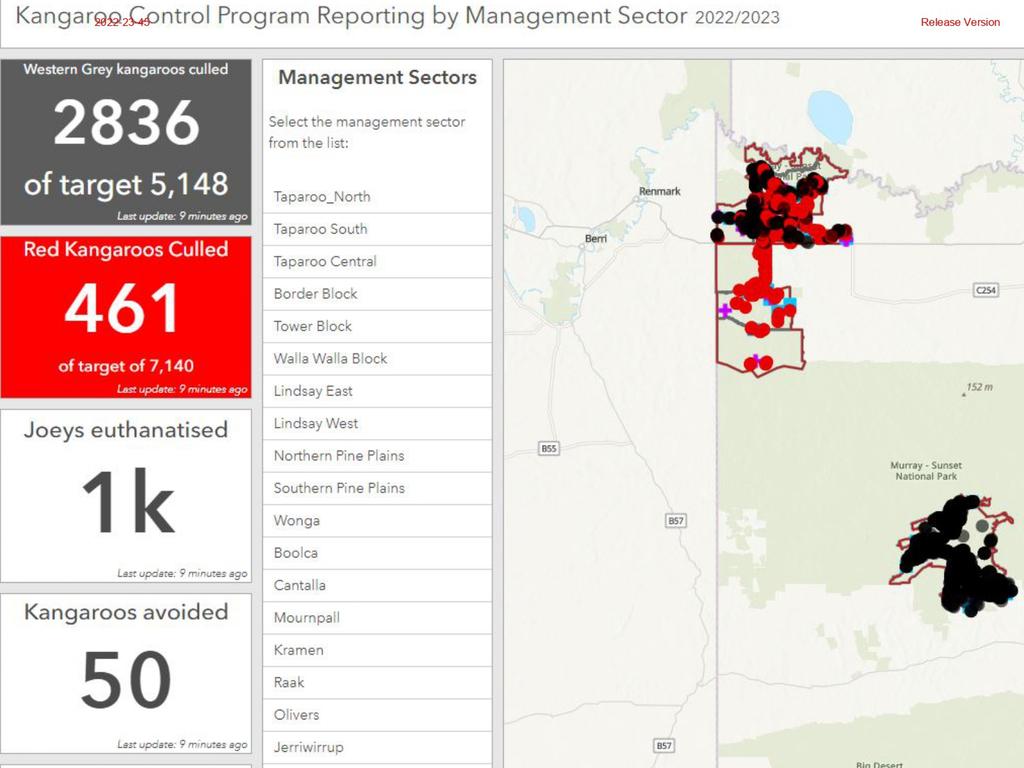 Parks Victoria’s live kill tally of kangaroos in the state's west