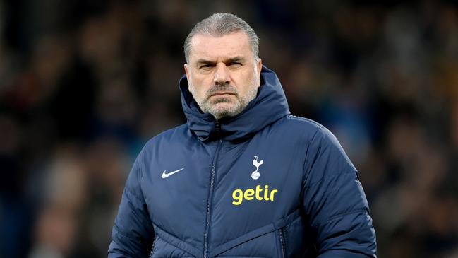 LONDON, ENGLAND - MARCH 16: Ange Postecoglou, Manager of Tottenham Hotspur, looks on prior to the Premier League match between Fulham FC and Tottenham Hotspur at Craven Cottage on March 16, 2024 in London, England. (Photo by Alex Davidson/Getty Images)