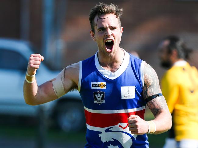 Mornington's Nick Barbera celebrates a goal. Picture: Gary Bradshaw