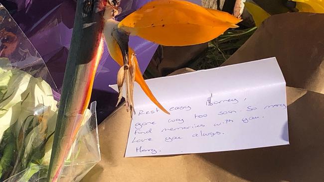 A card left in memory of Barney Wakes-Miller, 17, of Oxford Falls, who died in a road accident at Elanora Heights on Saturday night. Picture: Supplied