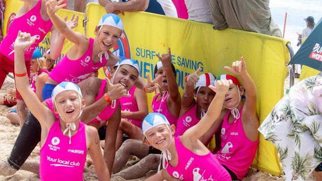 Junior competitors from Cudgen Headland and Cape Hawke having plenty of fun. Photo: Shane Abrahamson/SLS NSW.