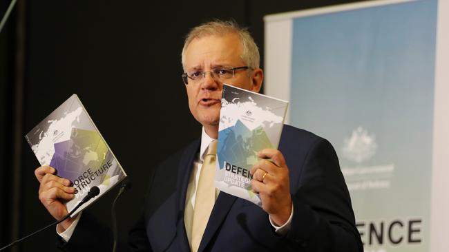 Prime Minister Scott Morrison launching the Defence White Paper outlining a $270 billion spend over 10 years including. Picture: Adam Taylor/PMO