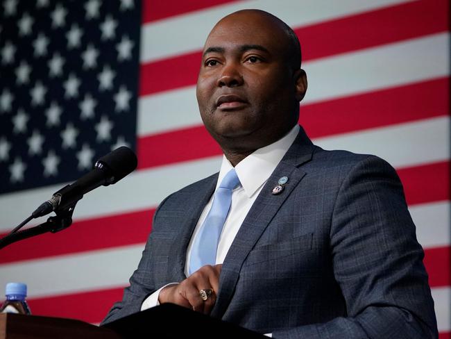 Jaime Harrison, Chair of the Democratic National Committee (DNC) speaks at the DNC Winter Meeting in Philadelphia, Pennsylvania, on February 4, 2023. (Photo by TIMOTHY A. CLARY / AFP)