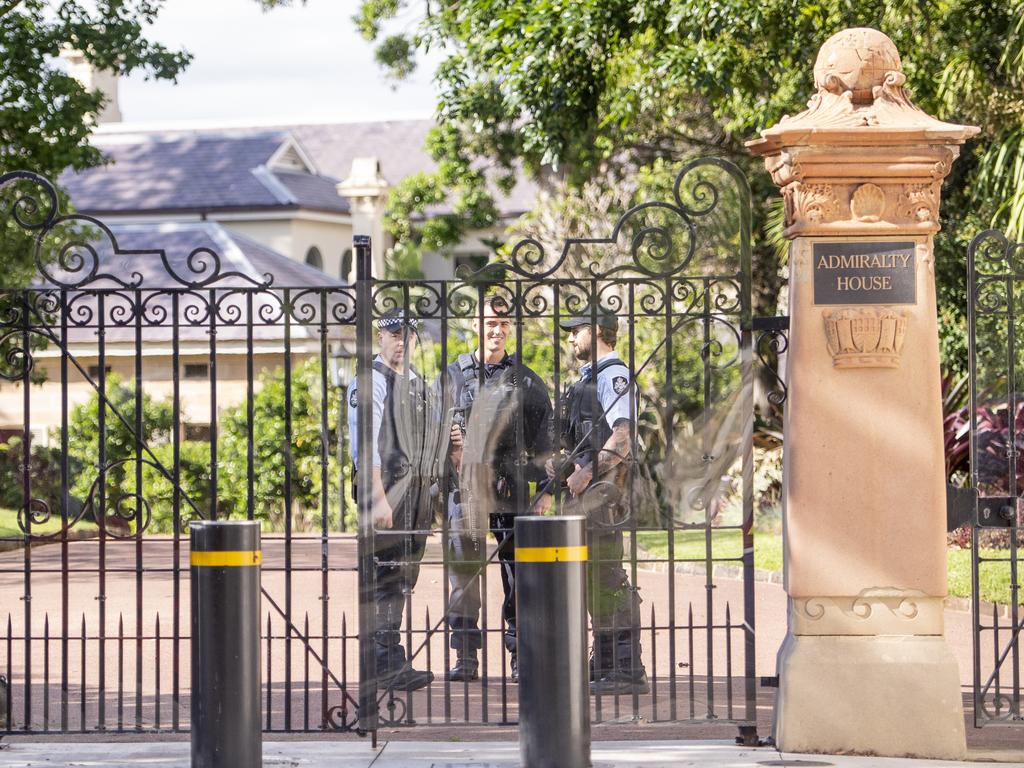 A heavy security presence at Admiralty House in Sydney during the visit of King Charles and Queen Camilla. Picture: NewsWire / Jeremy Piper