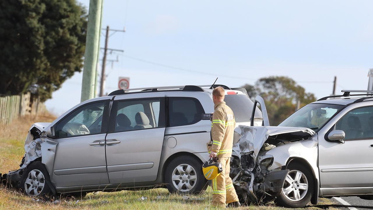 A head on collision on the Geelong-Ballan Rd just north of Warners Rd at Mooraibool. Picture: Alison Wynd