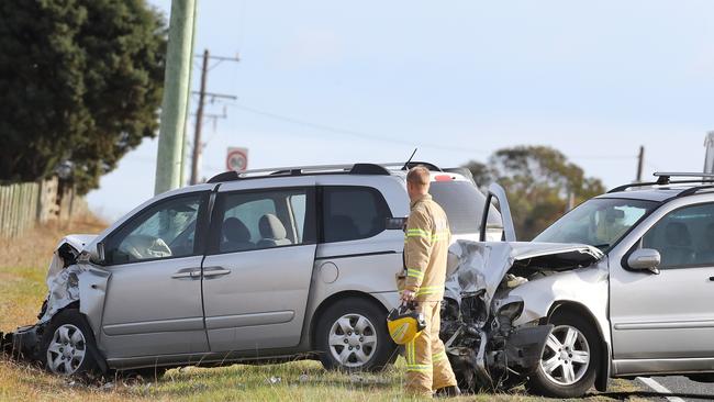 A head on collision on the Geelong-Ballan Rd just north of Warners Rd at Mooraibool. Picture: Alison Wynd