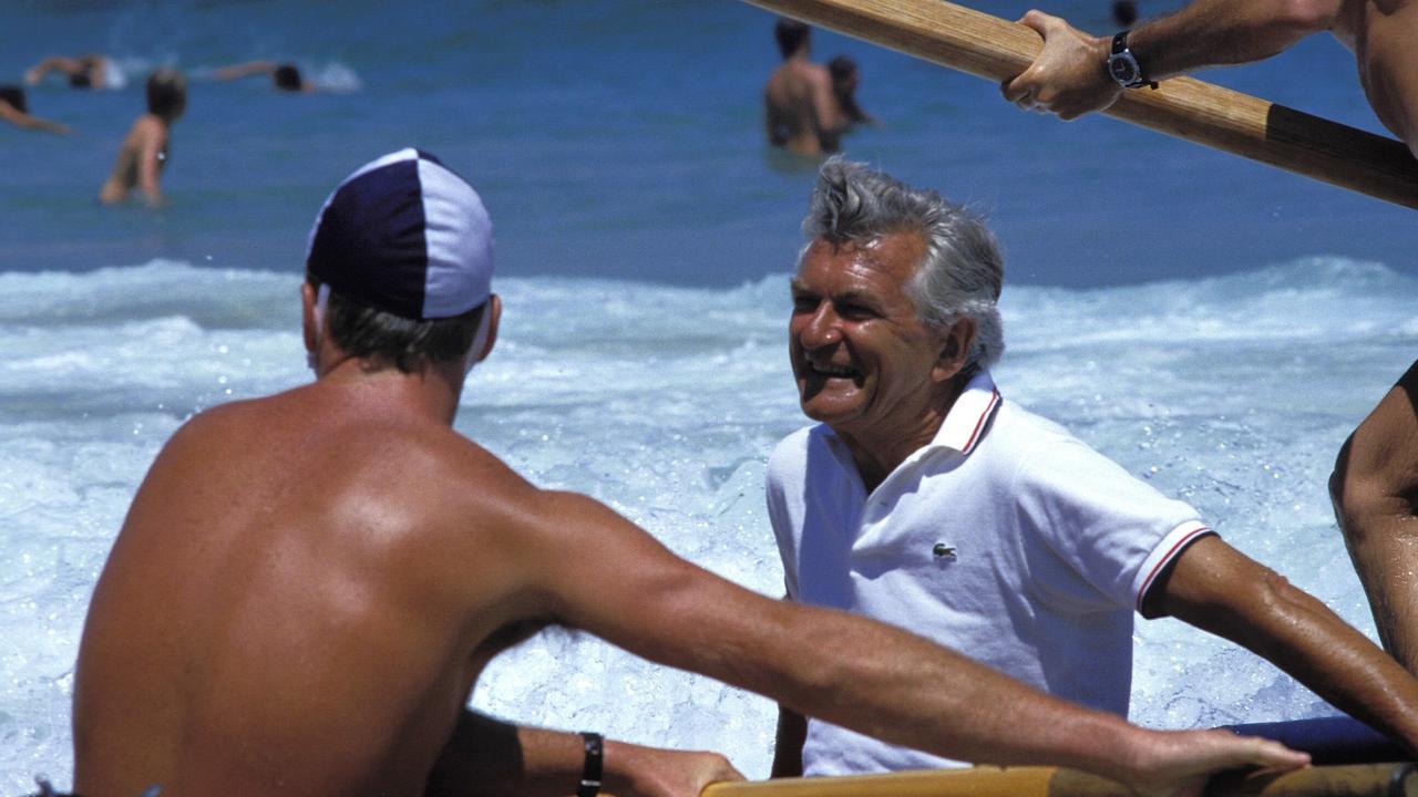 Bob Hawke opens the Life Saving Club on Bondi Beach in 1986. Picture: Getty Images