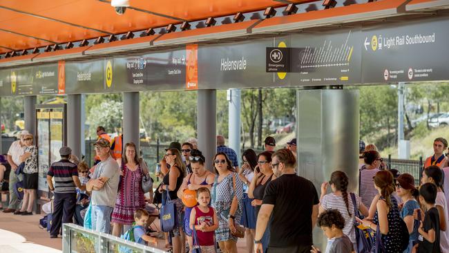 Gold Coast light rail at the Helensvale station. Picture: Jerad Williams