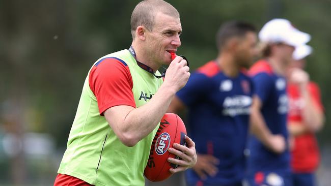 Simon Goodwin takes his first training session as Melbourne coach. Picture: Wayne Ludbey