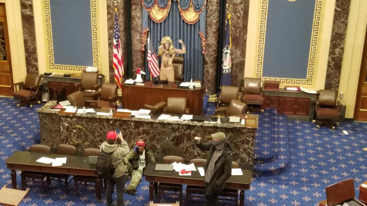 Angeli stood behind the dais in the Senate chamber. Picture: Supplied