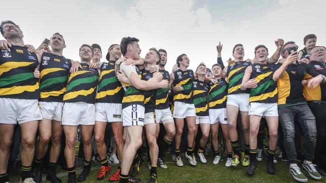 MPNFL Division 2 Grand Final: Red Hill v Dromana. Dromana players celebrate their 8 points victory. Picture: Valeriu Campan